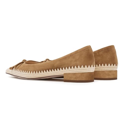 Women Cozy Closed Square Toe Bows Ballet Flats Low Chunky Heeled Slip On Ballerina Shoes Party Dress Prom Size 4-16 US4