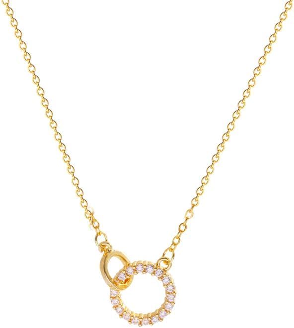 CZ Double Ring Necklace for Women Trendy 18K Gold Plated Cubic Zirconia Pendant Necklaces Gold Chains Chokers - Image 2