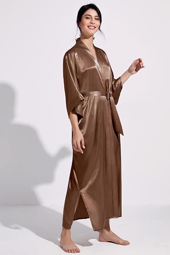 Image of PRODESIGN Satin Kimono Robe Women Long Silky Kimono Bathrobe Sleepwear Wedding Bridesmaid Robe