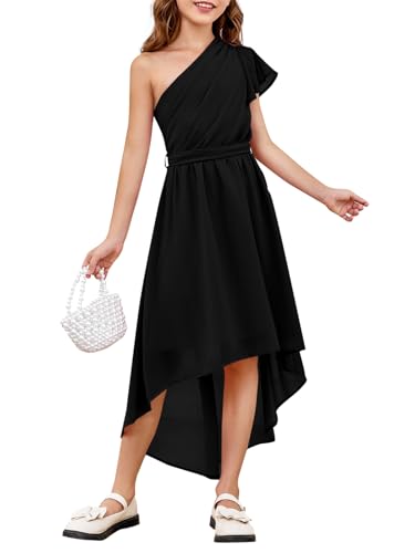 rrhss Flower Girls One Shoulder Ruffle Dresses Flowy A-line Twirl Sleeveless Dress Cute Wedding Prom Party Gowns2