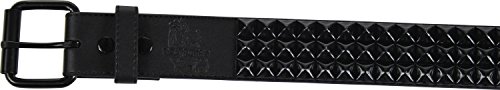 Black 3 Row Pyramid Studded Leather Belt W/Black Studs, Small (Waist 25-29) #TOP1