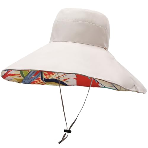 Generisch 2026 - Sombrero de sol con ala súper ancha para mujer, plegable, reversible, portátil por ambos lados, gorra de cubo de verano para playa, sombrero de sol para mujer, beige, talla única