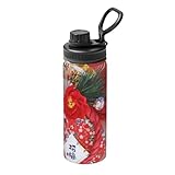 羽子板 門松 鶴 桜 梅 初日の出 朝日 和風 水筒 保温 保冷 532ml 18oz 軽量 ステンレスボトル ハンドル付き 真空断熱 漏れない ハンドル付 通勤 通学 男の子 女の子 大人 子供用 蓋付き 贈り物 [並行輸入品]