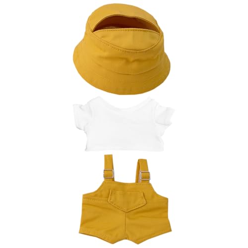 niannyyhouse 15cm 17cm Doll Clothes Hat White T-Shirt Overalls Doll Dressup (Yellow)