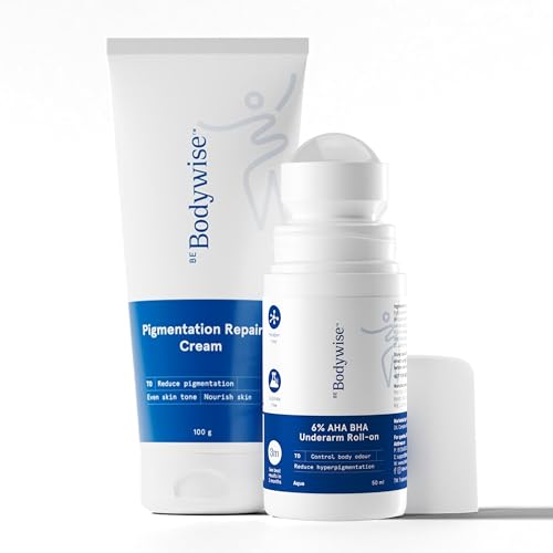 Image of Be Bodywise Advanced Pigmentation Kit | With 6% AHA BHA Aqua Underarm Roll-On (50ml) & Pigmentation Repair Cream (100g) | Reduces Body Odor, Corrects Uneven Skin Tone & Fades Pigmentation
