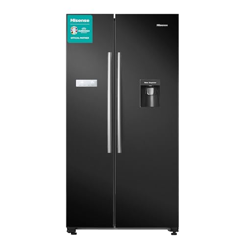 Hisense RS741N4WBE Freestanding American Side by side Door American Fridge Freezer 578 litre, Black, with Non-Plumbed Water Dispenser, Black, 90.8 × 179.3 × 74.3 cm (W×H×D)