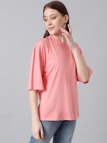 Image of KOTTY Women's Cotton Blend Solid Oversized T-Shirts