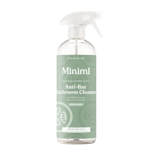 Miniml Anti-Bac Bathroom Cleaner 750ml Spray - Cucumber & Mint Scent, Removes 99.9% of Bacteria, Cruelty-Free, Vegan, Natural & Plant-Based Powerful Anti-Bacterial Cleaning Formula