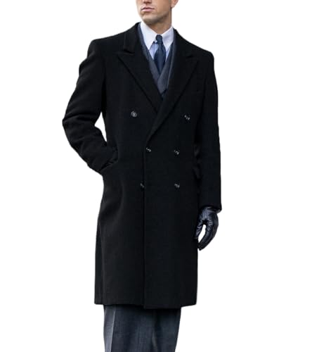 Men's Trench Coat Double Breasted Notched Lapel Peacoat Casual Warm Winter Long Jacket Overcoat With Pockets