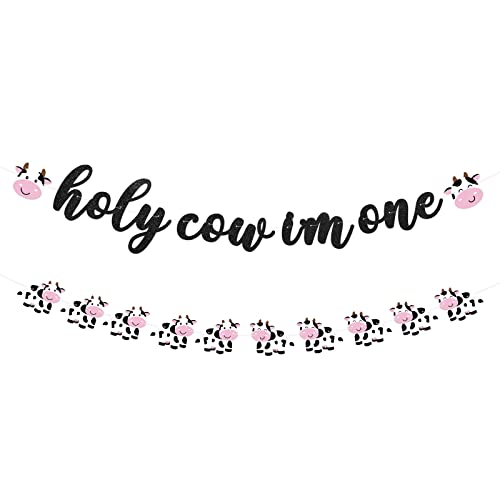 Holy Cow I'm One Banner for Cow Themed Birthday Party Cow 1st Birthday Party Banners Farm Animal Party Decorations Cow Print Birthday Banners