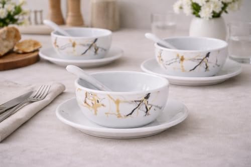 Image of Ariya Melamine Greek Soup Bowl Set Black Gold Harmony Collection Set of 4