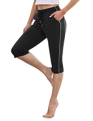Doaraha 3/4 Pantalones Deporte para Mujer Pantalon Piratas Casual Pantalones Capri con Cord�n para Correr,Yoga,Dormido,Aptitud,Danza(Negro,Tallas Grandes)