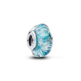 Sterling Silver Charm with Turquoise Murano Glass with Glitter