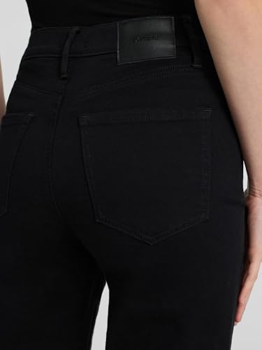 EXPRESS Women’s Straight-Leg Ankle Jeans – High Waisted Stretch Denim, Raw Hem – Black4