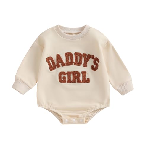 Image of FIOMVA Daddys Girl Baby Clothes Newborn Fall Winter Sweatshirt Bubble Romper Fuzzy Embroidery Letter Onesie Outfit