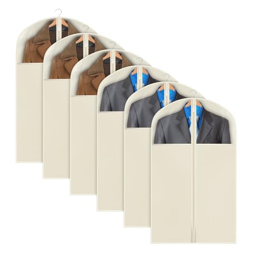 Univivi Garment Bag Suit Bag for Closet Storage, Beige, 40 Inch, Set of 6