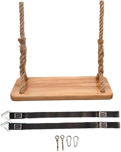 Wooden Swing – Hanging Tree Swing with Heavy-Duty Rope & Accessories, Adjustable 18x8in for Backyard Patio Garden Playground