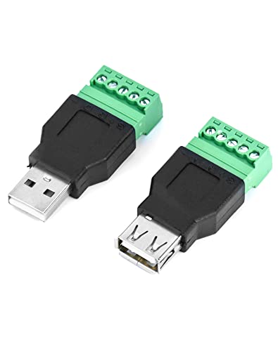 QWORK® 2 Piezas Conector USB, USB 2.0 A Macho & Hembra a 5 Pin Bloque de Terminales de Tornillo PCB (Conector USB Hembra & Hembra)