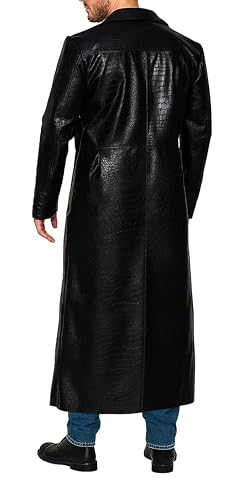 Black Crocodile Long Leather Trench Coat Full Length3