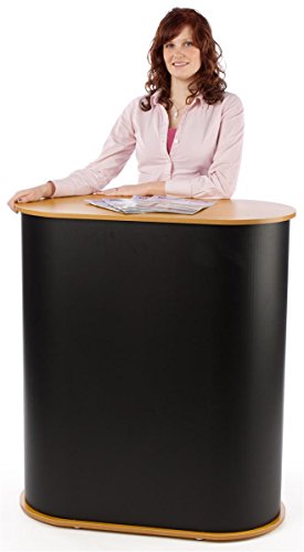 image for Displays2go Trade Show Podium Counter with Shelf, Oval Shape, 41” Hi