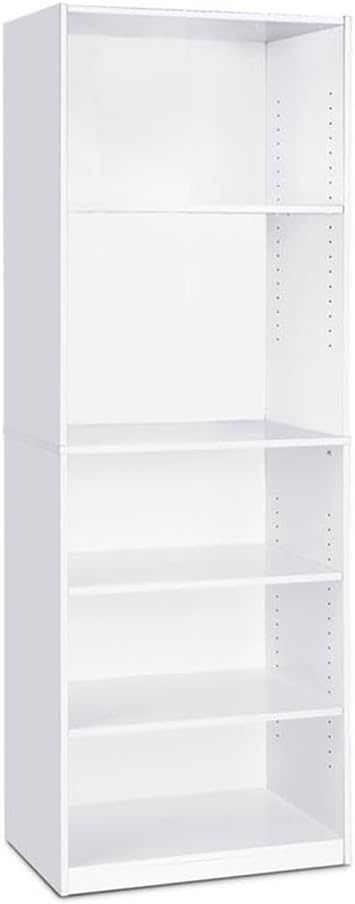 Pemberly Row 5-Shelf Bookcase, Engineered Wood, Adjustable Shelves, White Finish, 71.2" H x 24.5" W x 9.5" D, Space-Saving Home or Office Storage and Display Furniture