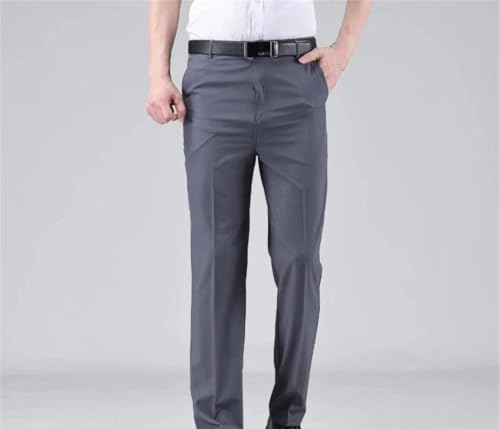 Men Ice Silk Casual Pants Summer Lightweight Quick Dry Straight Trousers High Waist with Zipper Pocket4