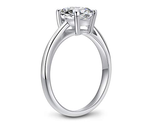 2 Carats Wedding Engagement Ring for Women, Solitaire Pear/Oval/Princess/Round Cut Ring, 925 Sterling Silver Cubic Zirconia CZ White Gold Plated Thin Band2