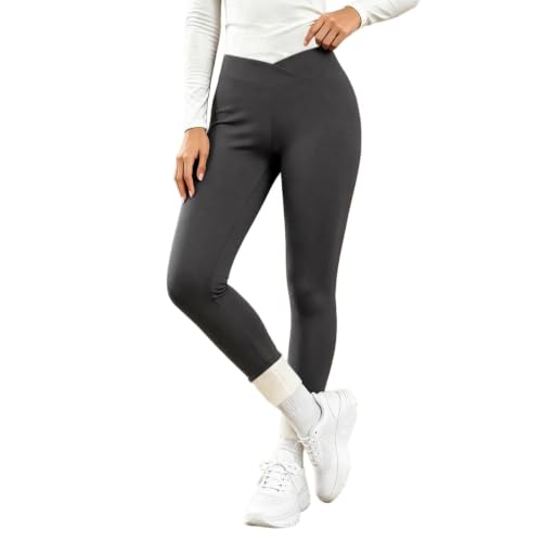 Fleece Lined Leggings Women Cross Waist Thermal Warm Tights Cold Weather - image 1