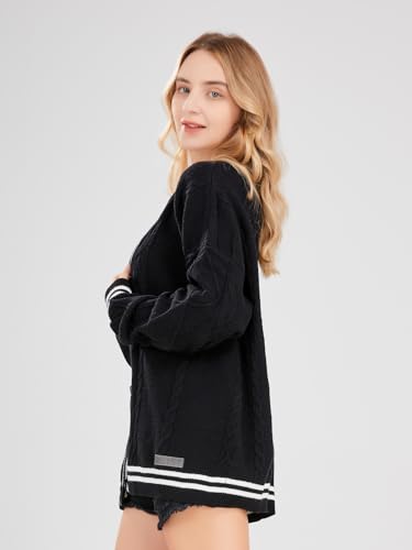 Image of ebossy Women's Open Front Stars Embroideried Cable Knit Cardigans Button Down Sweater Outwear