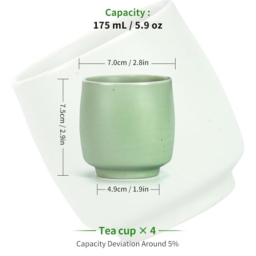 Image of TEANAGOO Japanese Tea Cups, Chinese Tea Cup, 7.2Oz / 205 Ml, Ceramic Tea Cups for Adults, Ceramic Cups no Handles, Japanese Cups, Matcha Cup, Lt.Green, 4 Pcs /Box, H8 (Pack of 2)