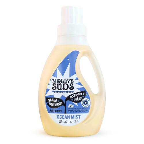 Molly’s Suds Fabric Softener Liquid for Sensitive Skin | Vinegar-Powered, Infused with Essential Oils | Fights Static, Reduces Wrinkles, Deodorizes | Ocean Mist, 50 Loads