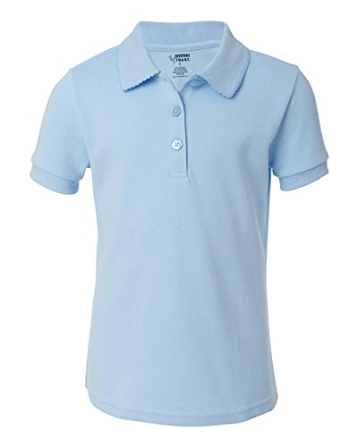 Image of French Toast Girl's Short Sleeve Interlock Knit Polo with Picot Collar-Blue-7