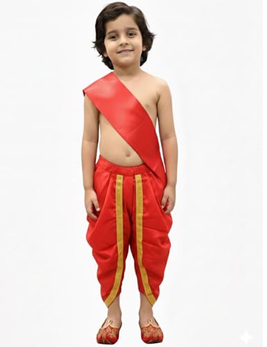 Image of BookMyCostume Ramleela Costume for Kids|Ramayana Dress for Boys|Red Dhoti with Patka Indian Traditional Ramleela|Cultural Fancy Dress Costume for School Annual Function-Adult M