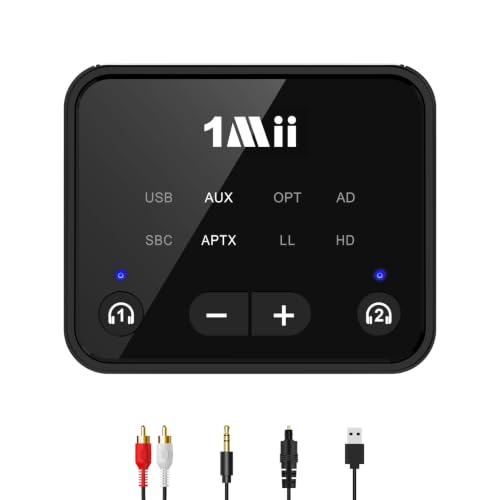 1Mii NightPair Bluetooth 5.3 Transmitter for TV to 2 Headphones/Speakers