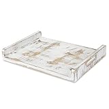 MyGift Rustic Solid Wood Decorative Serving Tray, White Washed Party Platter with Cutout Handles
