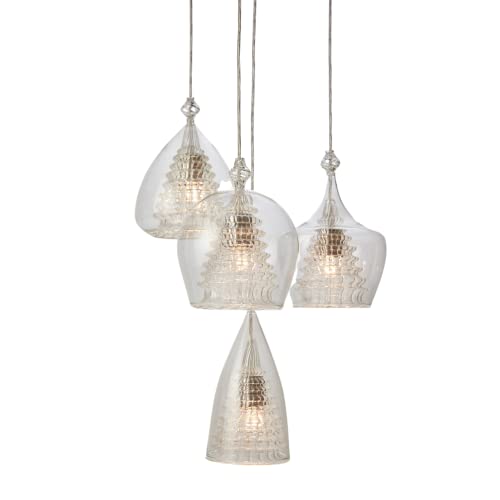 ECIT Blown Glass Pendant Light Set of 4 Handmade - Kitchen island Celing Lights - Living Room Pendant Lights (Medium)