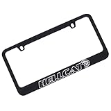 Eurosport Daytona Black License Plate Frame- 2018 Hellcat Logo Word, UV Direct Black on Mirror Acrylic
