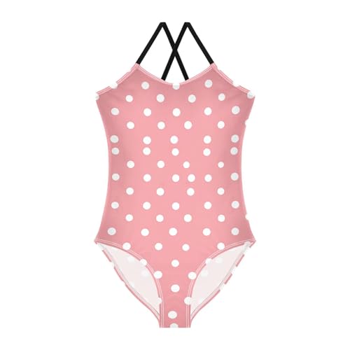 KLL White Polka Dot Red Background Girls' 1 Piece Swim Suit Beach Swimwear Adjustable Shoulder Strap Quick Dry