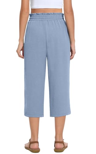 Womens Capri Pants Summer Wide Leg High Waisted Pants Drawstring Casual Trousers with Pockets3