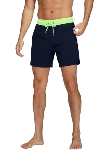 Image of Mens Swim Trunks Compression Liner No Mesh Swimming Trunks Men Swimwear Quick Dry Above Knee Zipper Pocket Swim Shorts