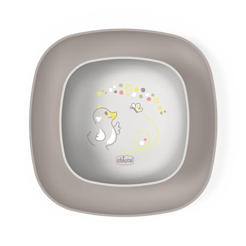 Chicco Set Piatti Bambini, Set Pappa Svezzamento con 1 Piatto Piano e 1 Ciotola, 2 Pezzi, Set piatti impilabili, salvaspazio, Riutilizzabili, 12+ Mesi, Grigio