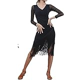 Ladies Illusion Long Sleeve Keyhole Fringe Wrap Latin Rhythm Mambo East Coast Swing Bolero Paso...