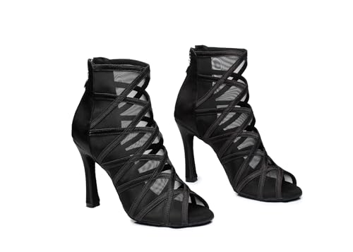 Image of Dance Practice Shoes for Women Mesh Ballroom Sandals Heels Party Prom Ankle Booties with Zip