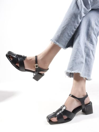 Image of SilverArrow womens Corvella Fashion Sandals|Block Heel Sandals With Buckle Closure|Casual Wear