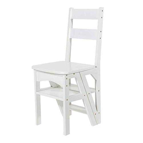 Chaise d'escalier en bambou blanc : escabeau pliant 4 marches double usage - 3