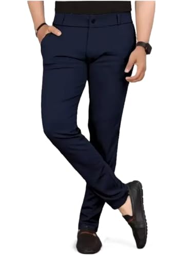 Image of Men's Mid-Rise Slim Fit Formal Trousers with Breathable Fabric, Solid Pattern, and Button Closure | Stylish Pants for Men | Perfect for Office, Business, and Casual Wear