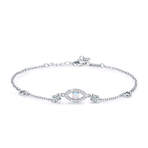 Preisvergleich Produktbild KINGWHYTE Armband mit Marienkäfern / Evil Eye Armband / infinity Armband, Sterlingsilber, Schmuck für Frauen und Mädchen (Evil Eye Armband)