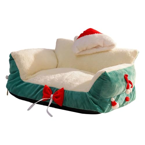 WeiLaiKeQi キャットベッド 洗濯可能 ペットハウス 柔らかい 犬用ベッド 保温 猫用隠れ家 多用途 かわいい デザイン 室内用 全季節対応 子猫、犬に適用, グリーン 60x40x30cm