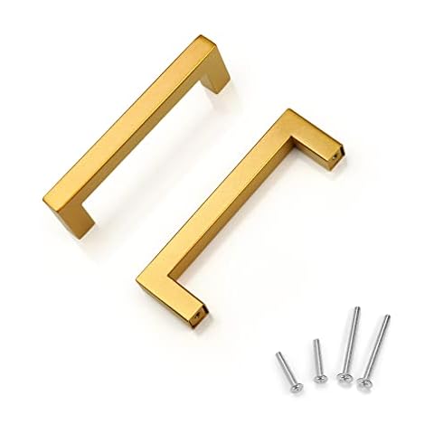 NIZADO 5 Pack 4inch Hole Center Kitchen Cabinet Handles,Brushed Gold Cabinet Pulls for Drawers and Doors Cover