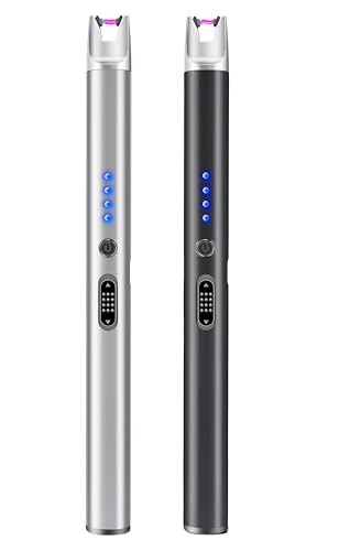 2 Pack Electric Candle Lighter USB Rechargeable Lighters Windproof Plasma Arc Lighters Flameless Type C Long Lighter with Safety Switch for Candle BBQ Camping Birthday Fireworks